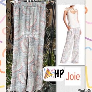 Joie 100% Silk Ergo Colorful Print on White Wide Leg Pant Trouser XXS